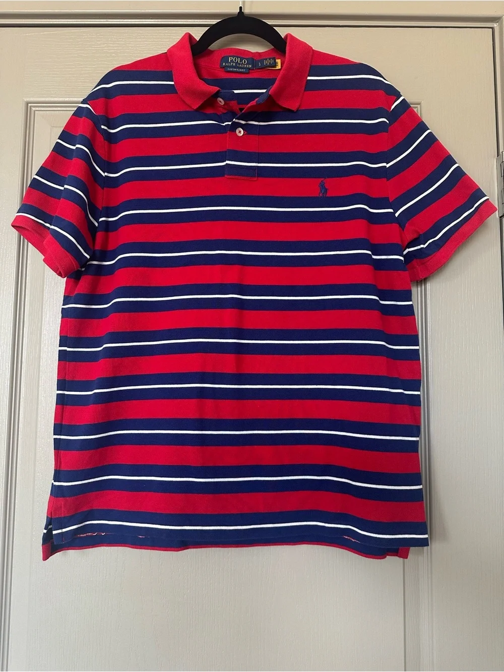 Polo Ralph Lauren Custom Slim Fit Striped Polo Shirt Red Navy White Large